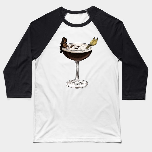 Espresso Martini Mermaid Baseball T-Shirt by Elizabeth Weglein Art